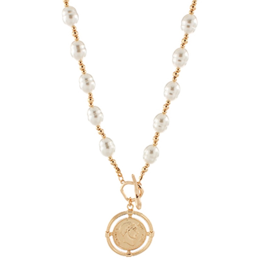 Baroque Pearl Station Coin Pendant Necklace